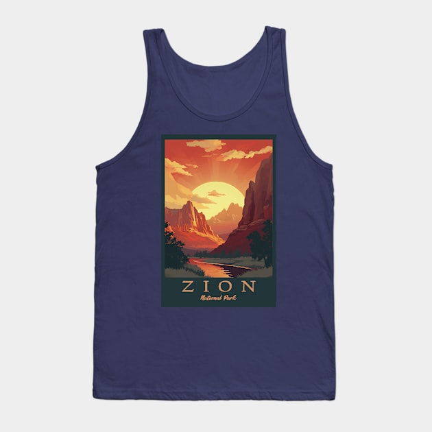 Zion National Park Vintage Travel Poster Tank Top by GreenMary Design